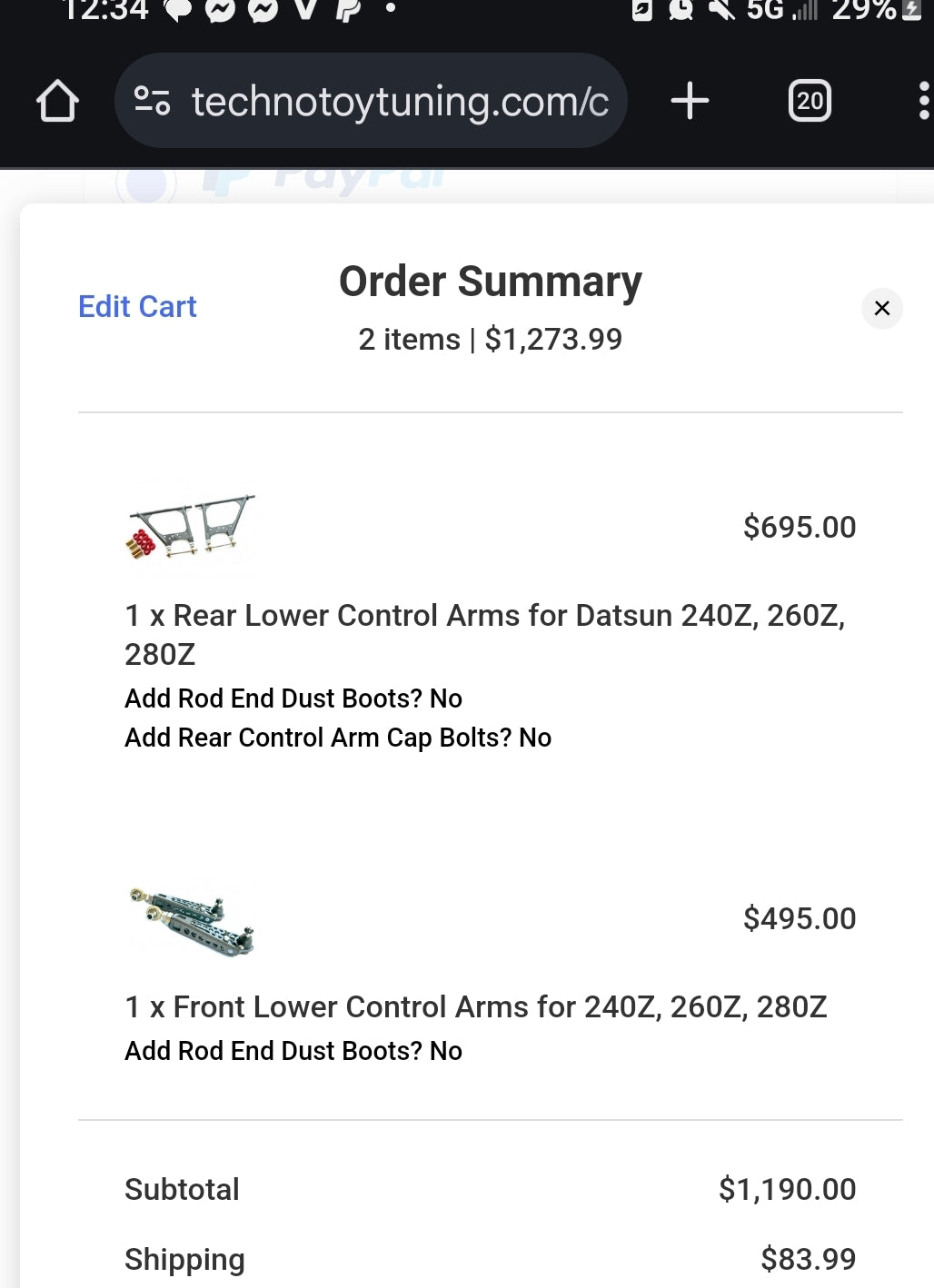 New T3 Techno Toy Tuning 240z 260z 280z S30 Front/Rear Control Arms Set