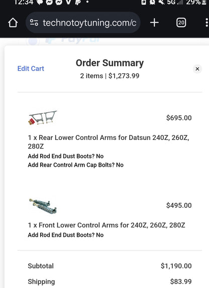 New T3 Techno Toy Tuning 240z 260z 280z S30 Front/Rear Control Arms Set